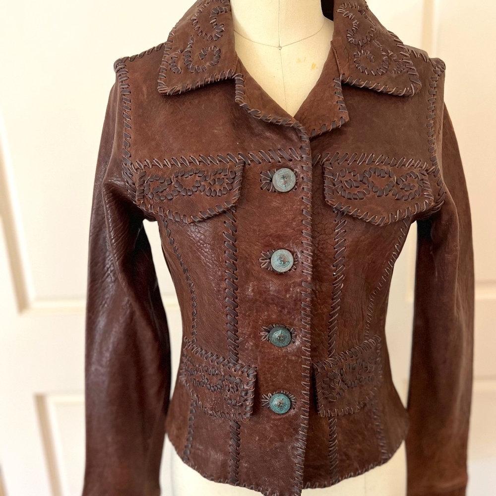 Original one of a kind handcrafted leather jacket. size 6 small/medium.
